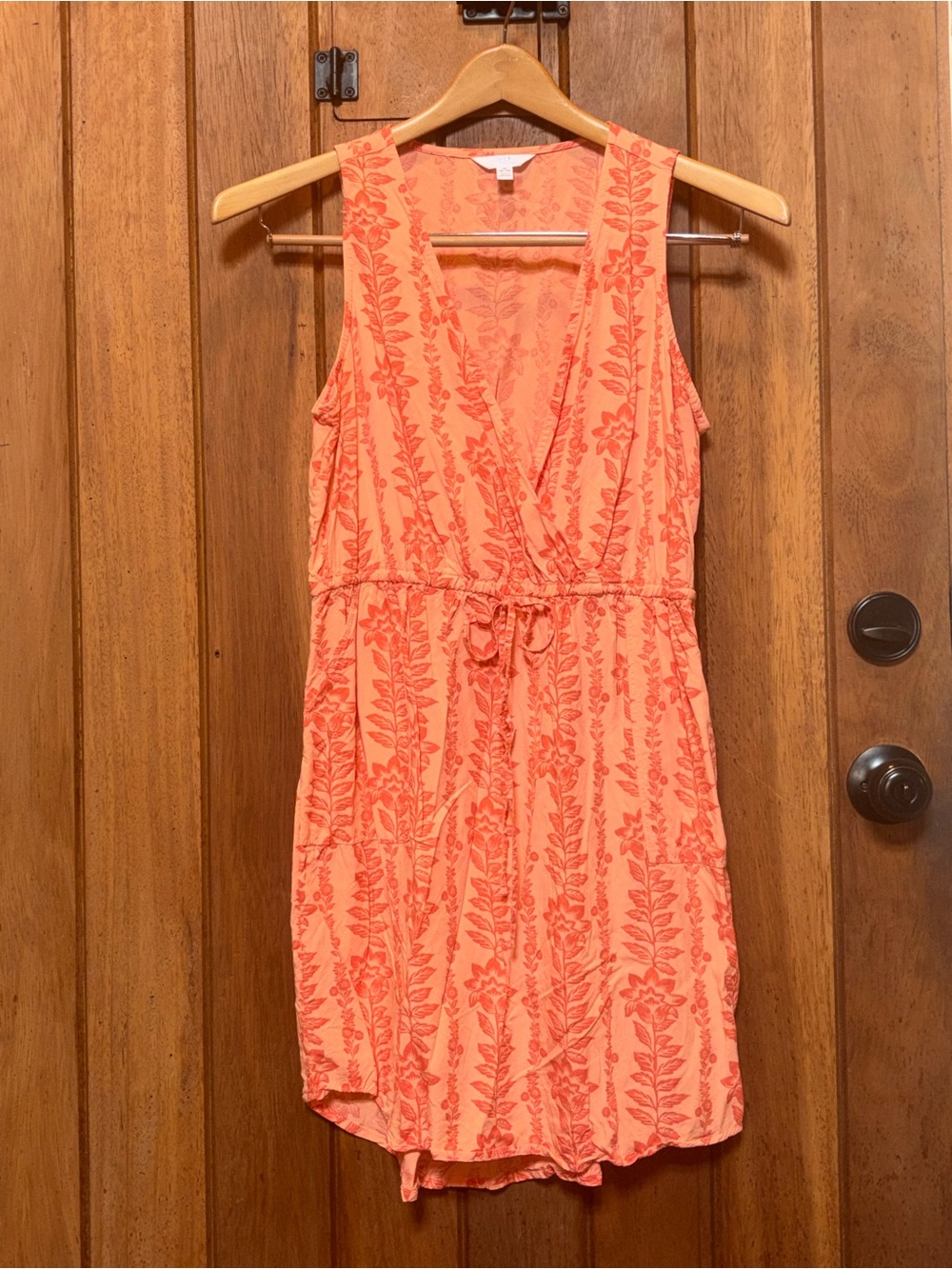 Sleeveless Coral Floral Wrap Dress